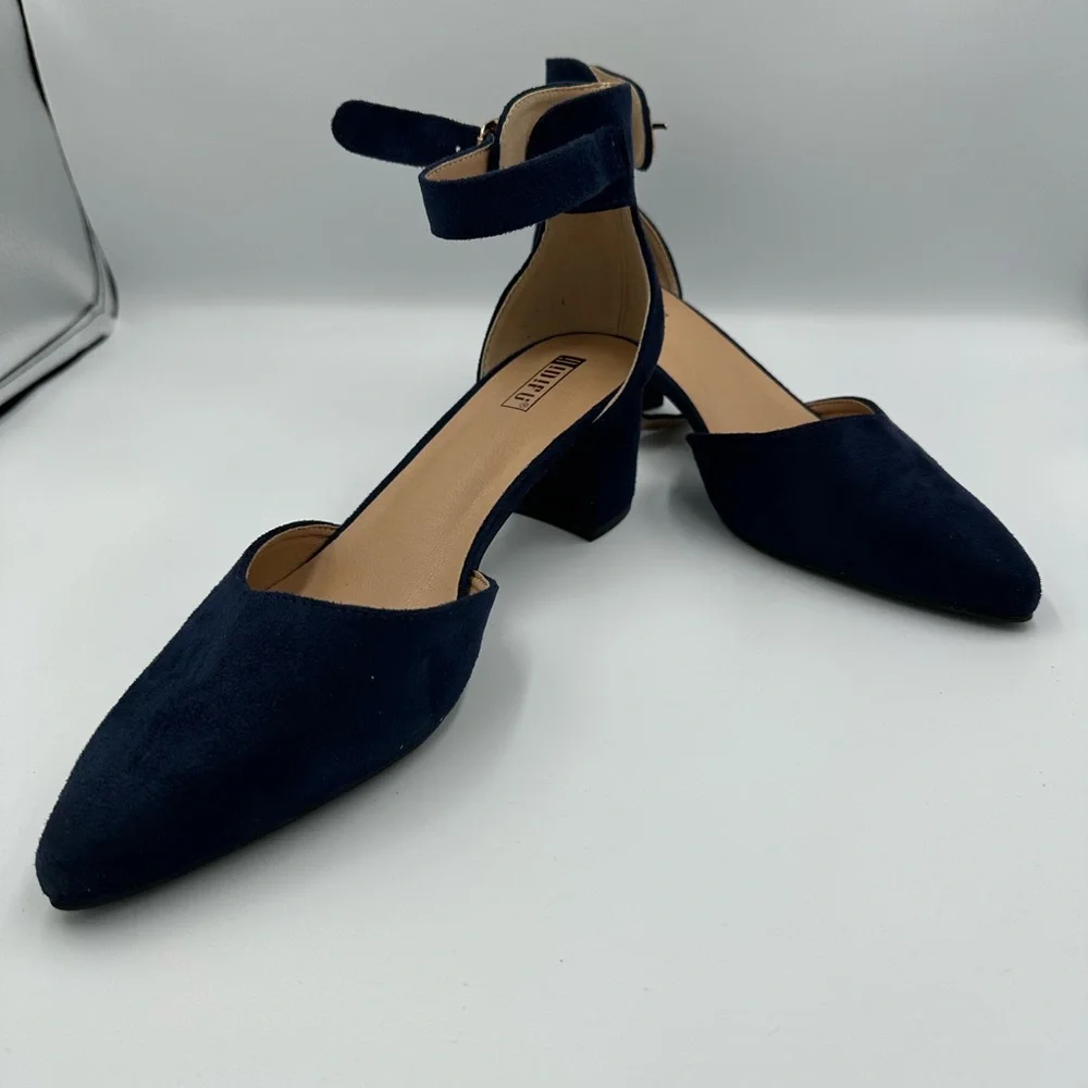 Navy Blue Block Heel Dress Shoes | Ankle Strap Heels | Size 11